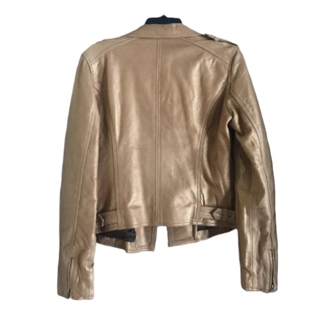 Abercrombie & Fitch Metallic Shimmer Gold 100% Genuine Soft Leather Jacket Coat - Picture 3 of 10